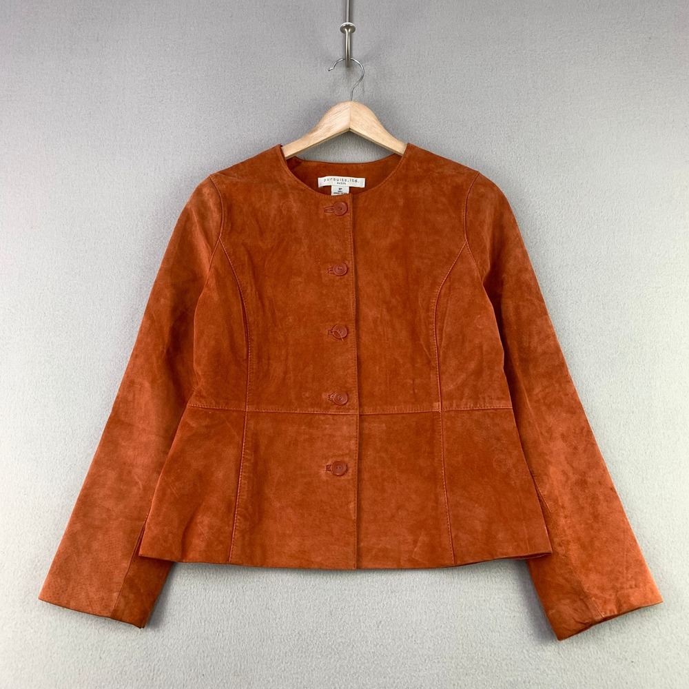 Pursuits Ltd Suede Leather Jacket Womens 8P Pumpkin Orange Peplum Minimalist